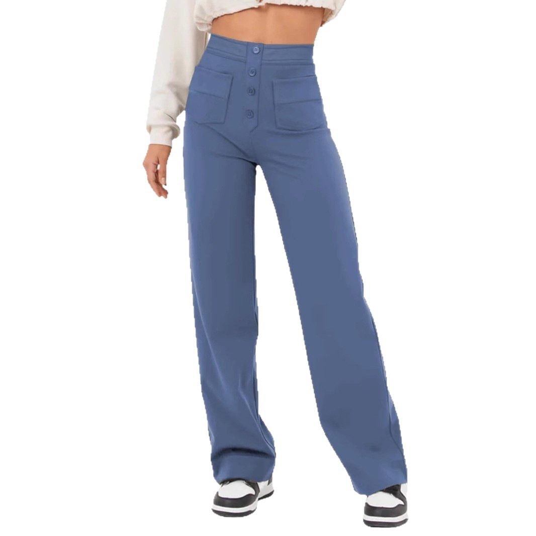 Women's High-Waisted Straight Leg Pants With Multiple Pockets - Stretch Comfort Casual Trousers For Everyday Wear_ecoleips.com