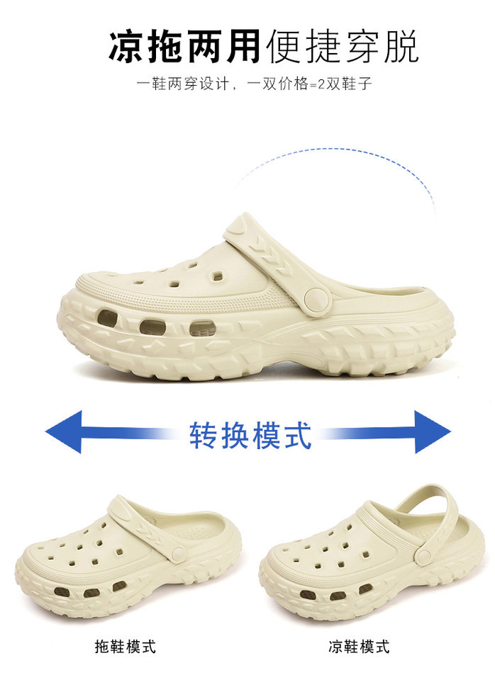 Dép sandal nam bít mũi đế lốp kiểu lỗ thoáng khí, đi biển và sinh hoạt hè — màu kaki, trắng, xám, đen chi tiết 4