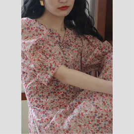 8380新款设计感女装夏季泡泡袖连衣裙御姐风高级感法式碎花裙显瘦