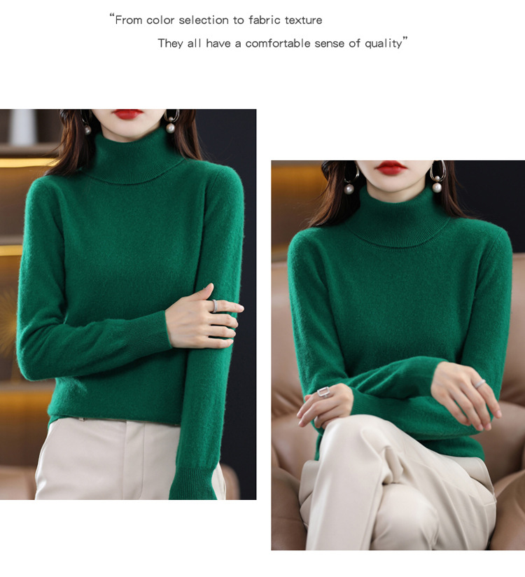 The 2022 autumn and winter new all-wool sweater for women, a fashionable and simple solid-color high-neck sweater, is a basic knitted base layer for women pic 23