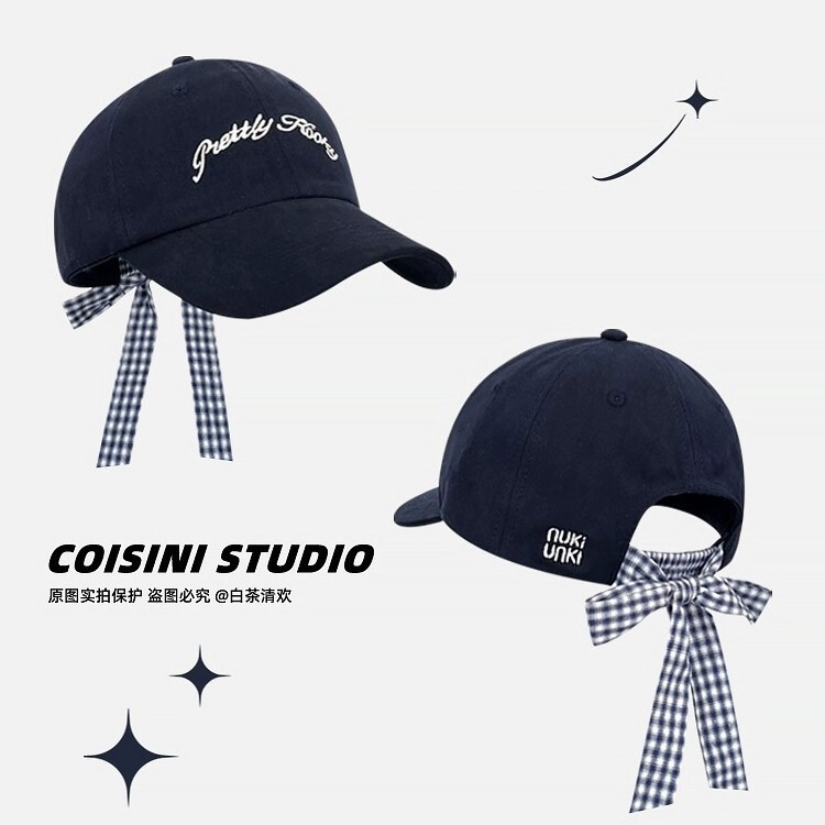 2025 New Design Miu Plaid Bow Tie Cap Spring and Summer Letter Embroider Sunshade and Sun Protection