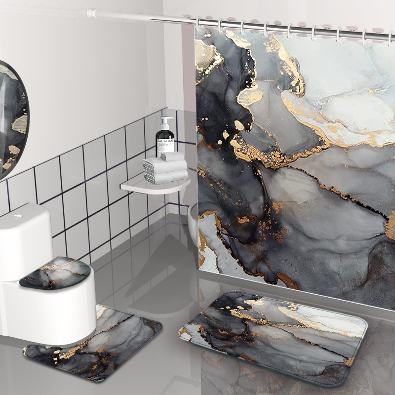 Cortina de baño de textura de mármol amazónico impermeable a prueba de moho baño de cuatro piezas cortina de baño impermeable a prueba de agua image 12
