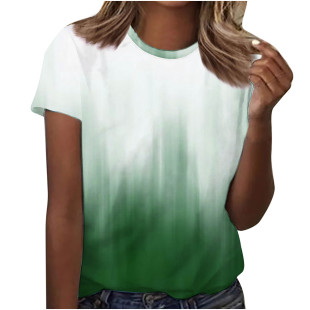 2023 European and American ebay new round neck gradient color matching 3D printed short sleeve pullover loose women's short sleeve t-shirt