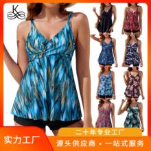 2026新款现货女士分体泳衣欧美印花收腰显瘦遮肚亚马逊跨境专供
