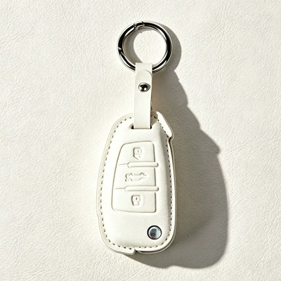 A4L A7L Q2L Car Key Case, Car key bag - model-d-white-leather-case-p2-short-leather-buckle-key-case