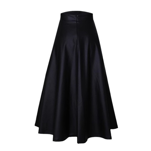 Summer European and American-style chic A-line black leather skirt with a voluminous, figure-flattering hem for an elegant look