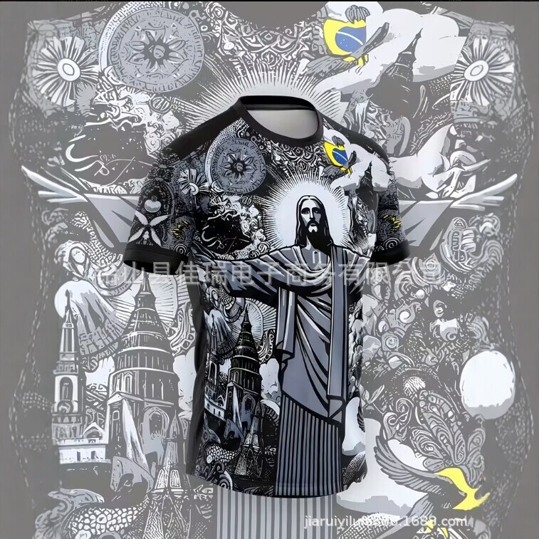 Cross-Border New Style Brazilian Christ Statue 3D Printed Short-Sleeved T-Shirt for Men, Summer European and American Trendy Quick-Drying Round-Neck Top Cross-Border New Style Brazilian Christ Statue 3D Printed Short-Sleeved T-Shirt for Men, Summer European and American Trendy Quick-Drying Round-Neck Top