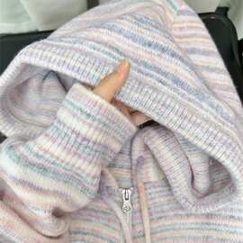 舒服的~条纹毛衣女2023年秋冬新款设计感小众慵懒风针织开衫外套