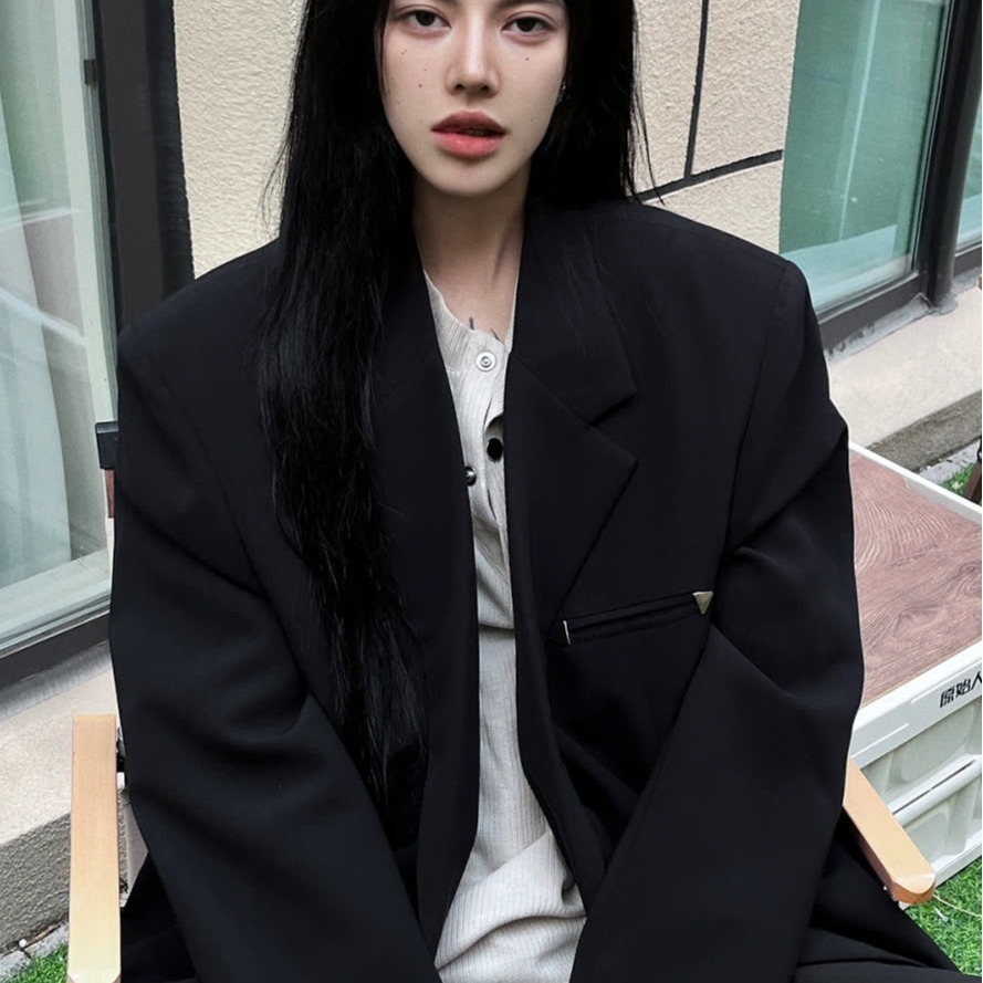 Black Slim-Fit Women's Blazer For Spring Autumn, New Korean Style Design, Casual And Elegant Suit Jacket_voghion.com