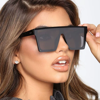 欧美方形跨境男女太阳镜平顶连体片PC片未来感SunglassesY2K墨镜