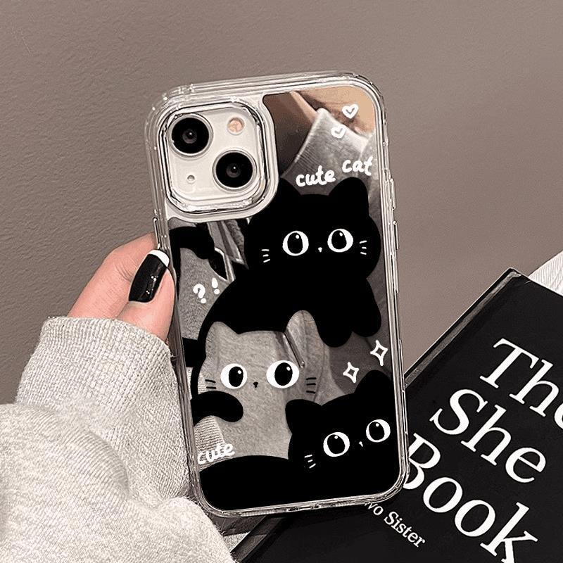 Black and white cat case suitable for Samsung s25ultra, mirror finish, anti-drop for s26+s23fe, s24s21/a57a56 Black and white cat case suitable for Samsung s25ultra, mirror finish, anti-drop for s26+s23fe, s24s21/a57a56