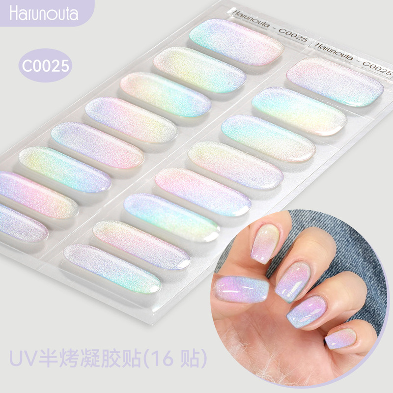 Harunouta Uv Semi-Cured Gel Manicure Stickers Pure Color Glitter Semi-Baked Manicure Stickers Light Therapy Flash Nail Stickers