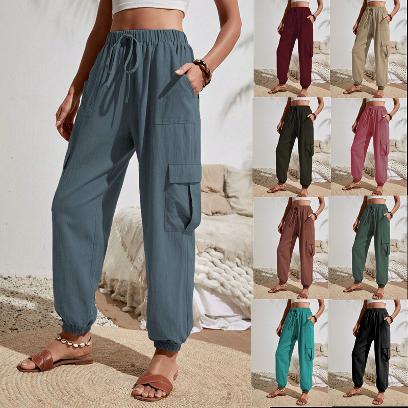 Pantalones de Mujer para Trabajo Casual, Color Sólido Versátil, con Bolsillos, Primavera-Verano 2025, Ropa de Mujer Europea y Americana, Amazon, Tiktok, Temu