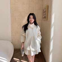 miu系温柔甜美少女感韩系秋冬新款羊毛外套女短款+短裙毛呢套装