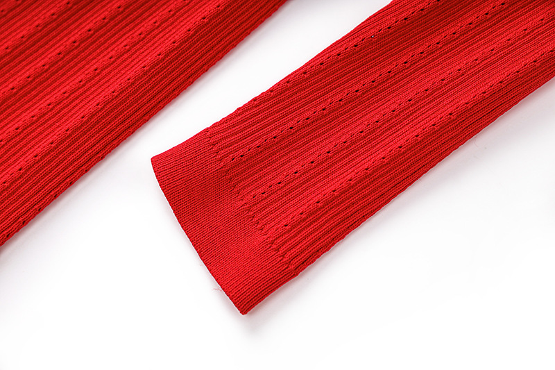 Vêtements pour femmes automne et hiver nouvelle robe rouge à col en V tempérament slim bouton d'amour jupe tricotée jupe courte en ligne A_voghion.com