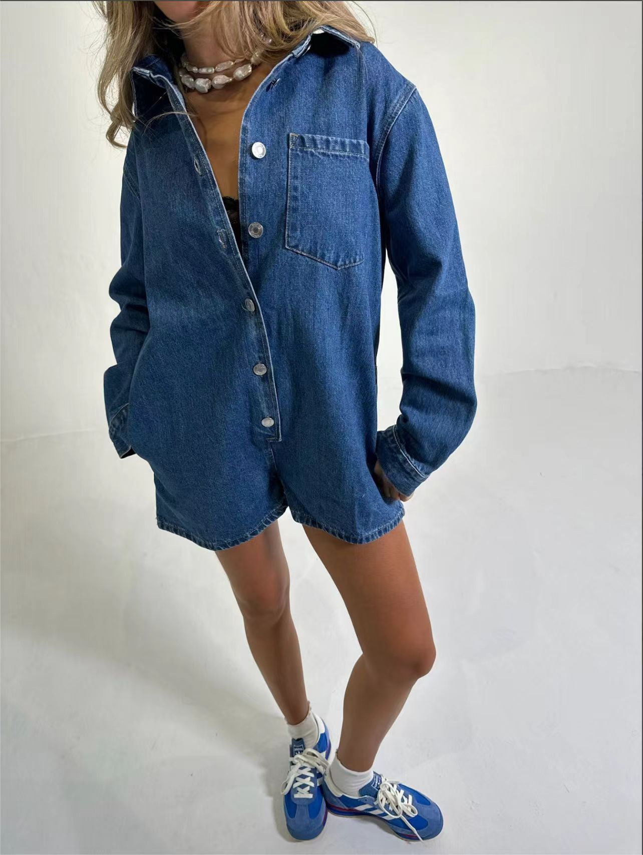 2024 Europa y Estados Unidos transfronterizos otoño nuevos productos hipster callejero con solapa de manga larga pantalones cortos jeans 32118 - 1
