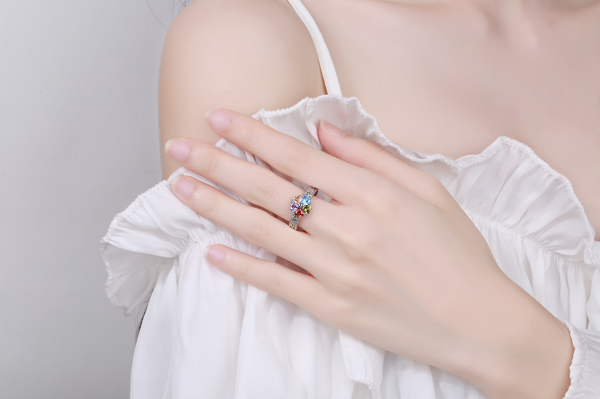 Fashion Heart Shape Copper Inlay Zircon Rings 1 Piece