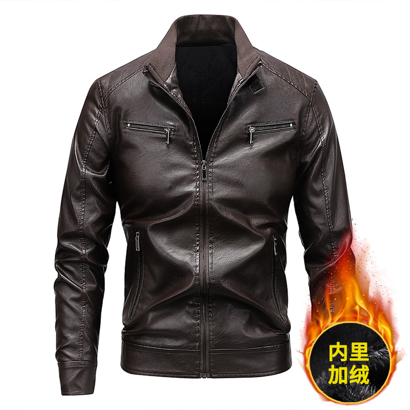 Otoño y invierno nuevos productos Europa y América locomotora transfronteriza chaqueta de cuero hombre de mediana edad chaqueta de cuello vertical chaqueta de moda casual suelta hombre