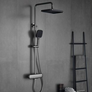 All copper gun gray hot and cold piano key shower suit household bathroom thermostatic faucet bathroom booster shower
