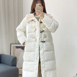 韩国羊羔毛翻领羽绒服女2022年新款宽松时尚中长款冬季外套