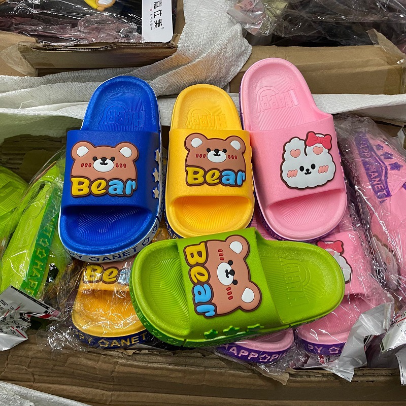 Jiashimei 191 cartoon bear rabbit cute printed sandals and slippers PVC flat heel sandals for boys and girls