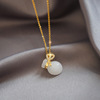 Necklace white jade, zirconium, quality jewelry stainless steel, micro incrustation