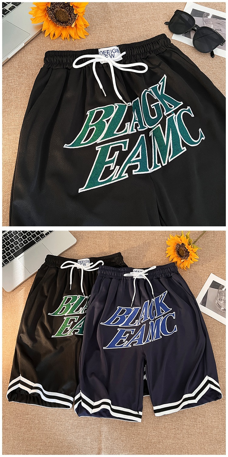 American-style Basketball Embroidered Streetwear Summer Loose-fit Casual Mid-length Sports Shorts Men And Women,_viptrois.com