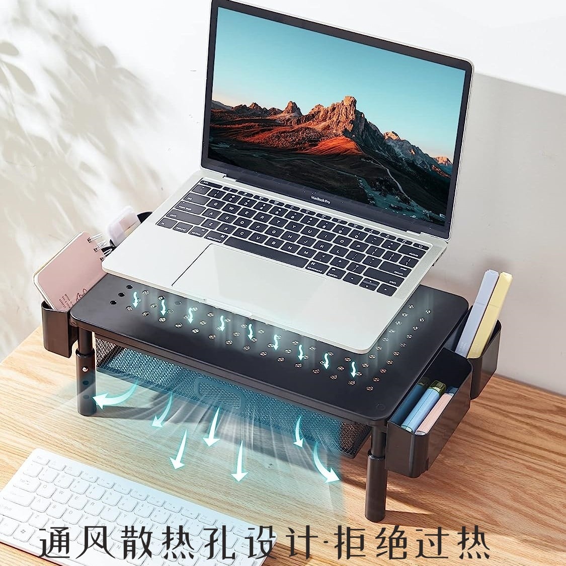 Soporte Elevador para Monitor de Computadora Ajustable en 3 Niveles de Acero Laminado en Frío con Cajón para Oficina image 6