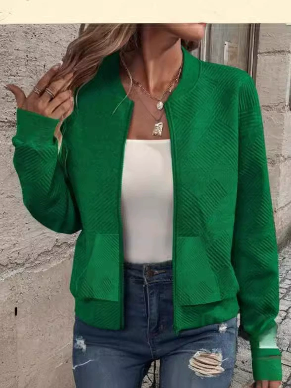 Spring knitted cardigan with zipper, long-sleeve, jacket, western style, high collar
