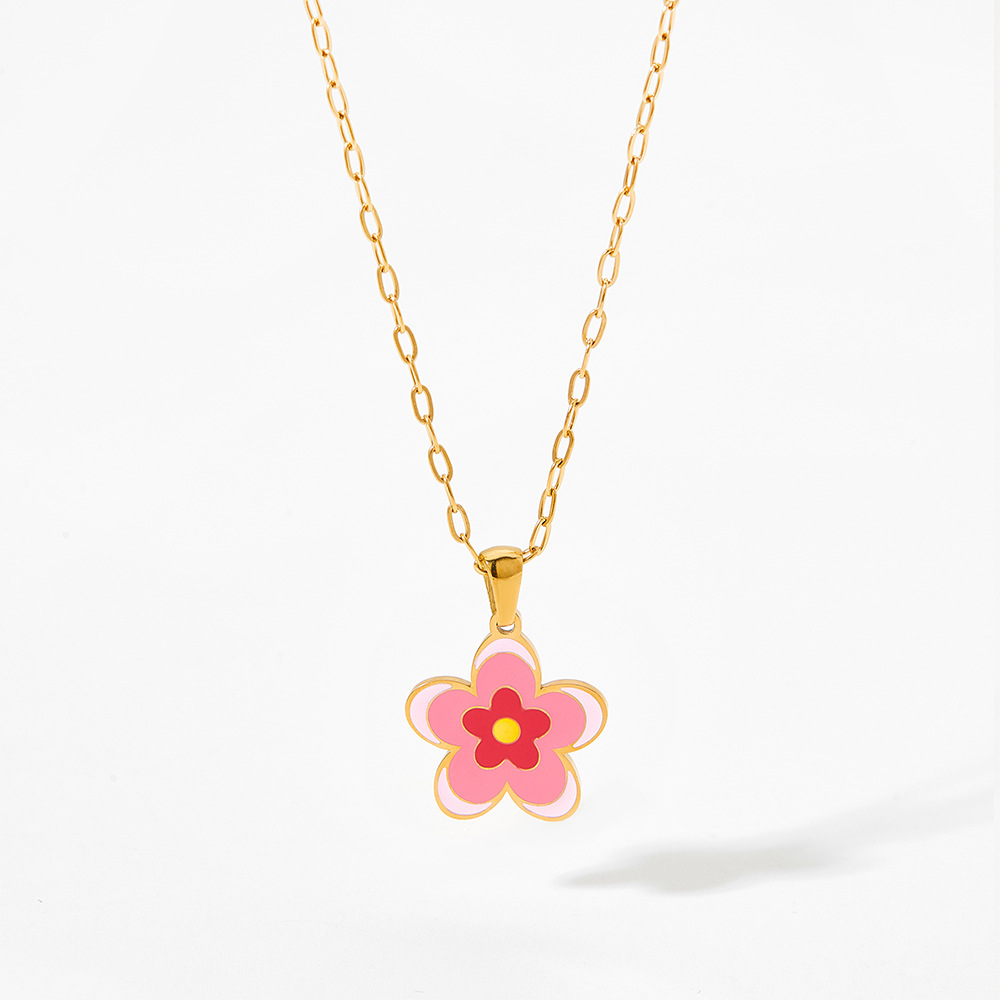 Sweet Flower Stainless Steel Titanium Steel Enamel Plating Pendant Necklace_colorza_5