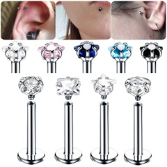 Zirconia heart-shaped ear stud and lip stud with a heart center and threaded inner design, 1.2cm five-pointed star conch ear piercing jewelry