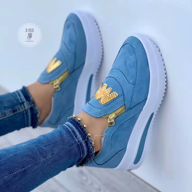 Cross-Border Casual Sports Shoes Side Zipper Large Size Sports Large Size Color 2025 Flats Foreign Trade Platform Flats New Style for Women