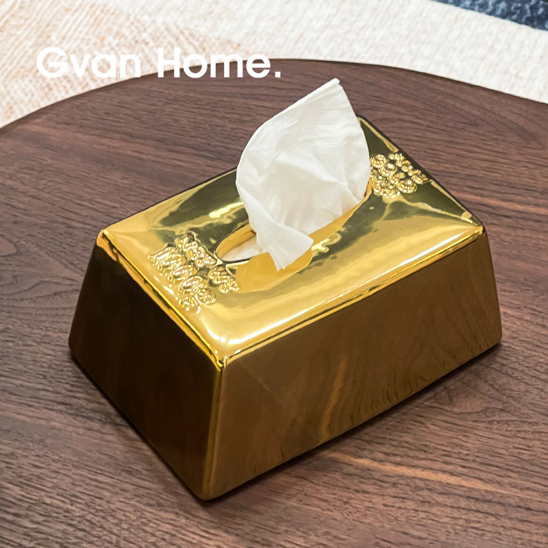 クリエイティブシミュレーションゴールドバーゴールドバーティッシュボックスセラミックティッシュボックスホームライト高級レストランテーブルティッシュボックス装飾