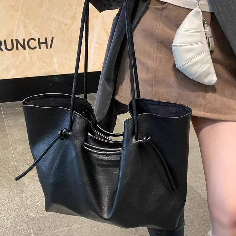 Luxury Vintage Lace-up Tote Bag for Women 2025 Autumn/Winter Large Capacity PU Leather Shoulder Bag Fashion Handbag - Thumbnail 6