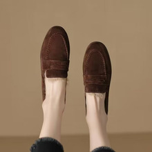 法式2024春秋新款复古圆头磨砂平底软皮一脚蹬乐福鞋小皮鞋单鞋女