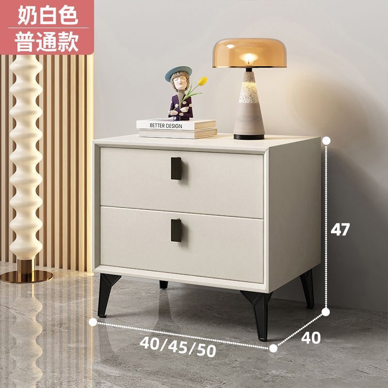 实木皮质现代床头柜简约高级卧室储物柜家用床边柜轻奢收纳柜软包|undefined