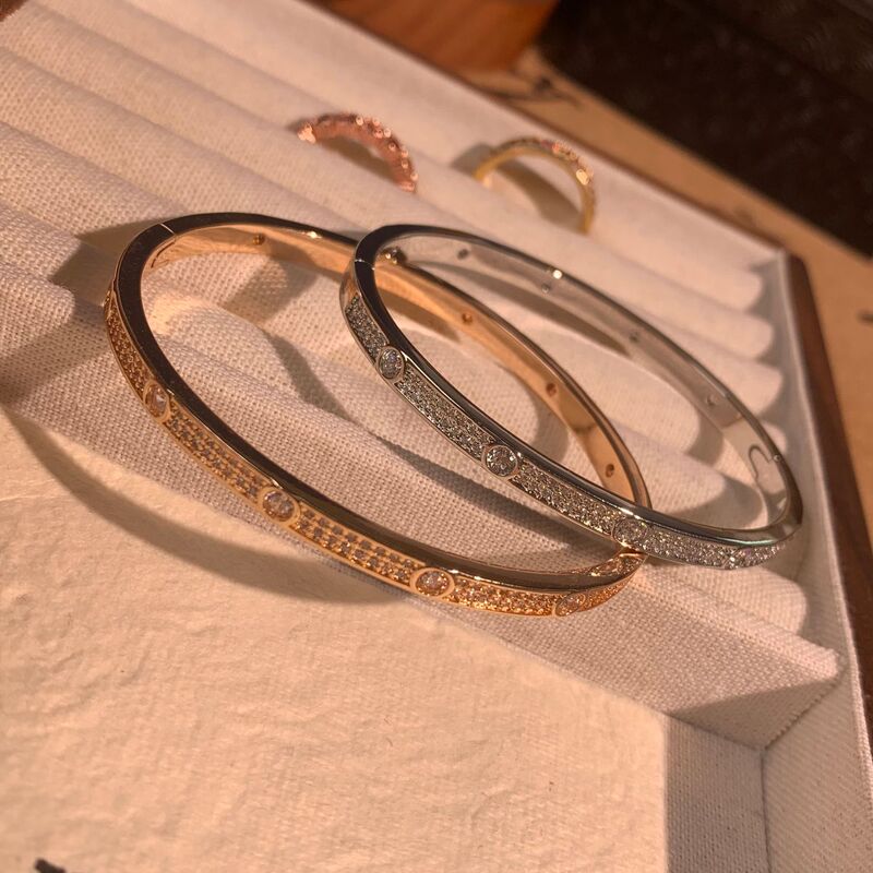 Seiko Light Luxury Starry Sky Double-Row Diamond Anti-Static Sports Bracelet White Gold/Champagne Gold Clasp Bracelet