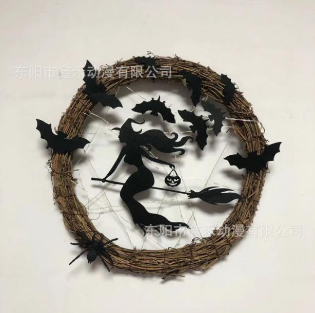 越境新品bat wreathコウモリと猫の花輪ハロウィーン藤条廊下発光装飾コウモリ花輪|undefined