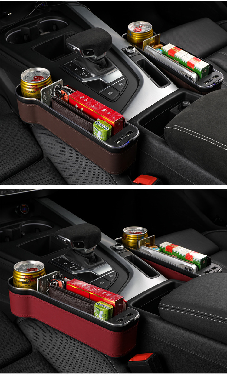 Car storage box storage box with atmosphere light USB charging port multifunctional car seat clip gap storage box