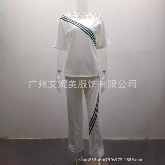 Cross-border New 2024 Autumn New Fashion Shoulder Loose Short-sleeved Sweat Casual Pants Two-piece Sports suit