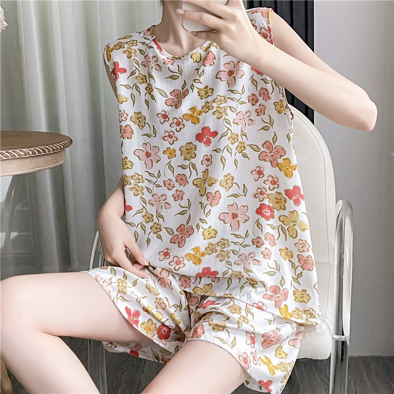 Nuevo pijama de verano de las mujeres de algodón fino de seda lindo de dibujos animados sexy estilo coreano más tamaño traje de dos piezas desgaste del hogar de verano