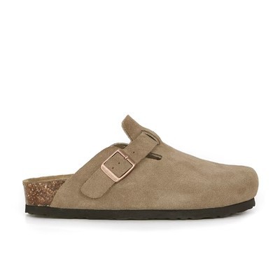 Mismo estilo~ Nuevas pantuflas de otoño con punta redonda, de cuero genuino, con hebilla y correa, estilo Birkenstock, de suela gruesa, informales, para mujer