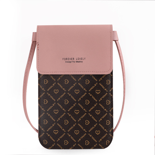  New Women's Fashion Lock Buckle Crossbody PU Leather Touch Screen Mobile Phone Wallet Women's Retro Student Buckle Small Purse 