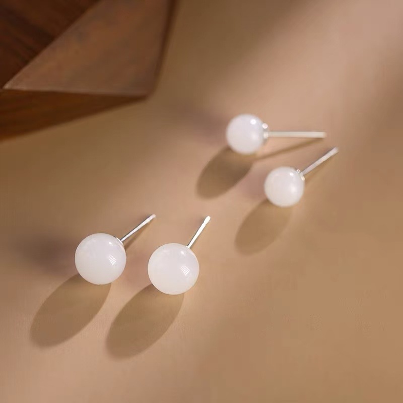 925 Sterling Silver Needle Hetian Jade Earrings 2025 New Popular Earrings Women's Niche High-End Accessible Luxury Earrings