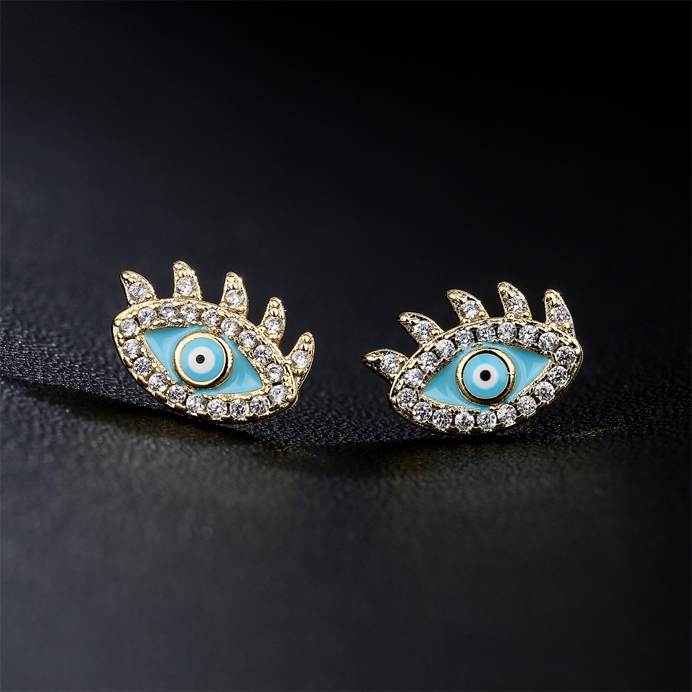 Boucles D&#39;oreilles En Zircon Plaqué Or 18 Carats Avec Œil De Diable Créatif Dégoulinant display picture 4