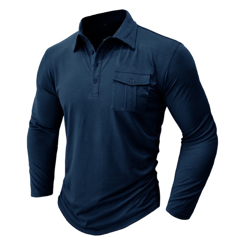 Al Aire Libre Otoño e Invierno nueva solapa europea y americana hombres camiseta transfronteriza Comercio exterior hombres de color sólido camisa de Polo de manga larga al por mayor