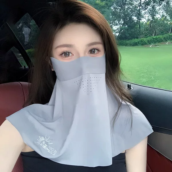 Sunscreen Women's Full Face UV Protection Summer Ice Silk Traceless Sunscreen Mask Neck Covering Riding Sunshade Face Mask