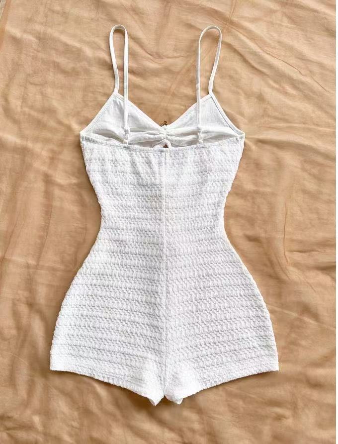 Textured Ruffle Strap One-Piece Swimsuit With Starfish Accent, Cutout Waist Design For Women's Vacation Hot Spring Wear_ecoleips.com