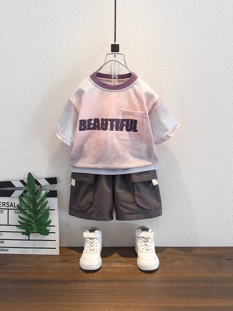 7987 traje de manga corta de verano para niños 2025 nuevo estilo bebé casual de dos piezas ropa de verano para niños marea