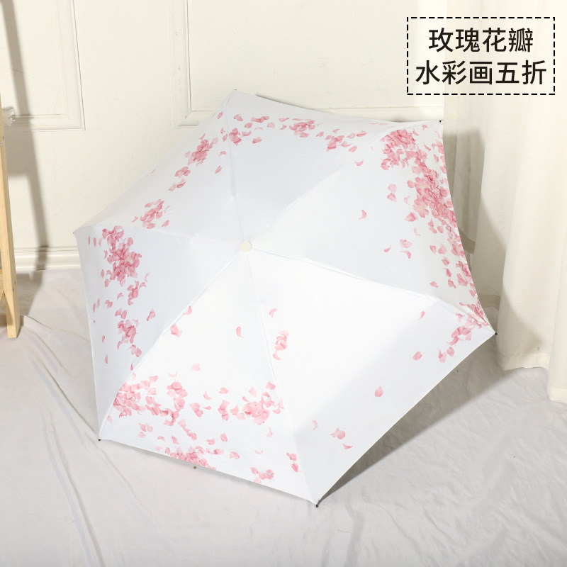 Sombrilla Plegable de Bolsillo con Vinilo Negro y Protección UV para Sol y Lluvia